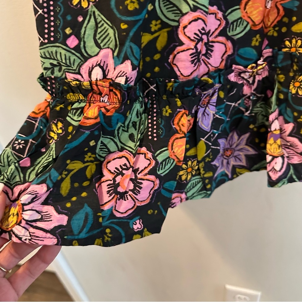 Avara Elena Floral Belted 3/4 Sleeve Mini Dress Black Multicolor Size XS - Picture 13 of 16